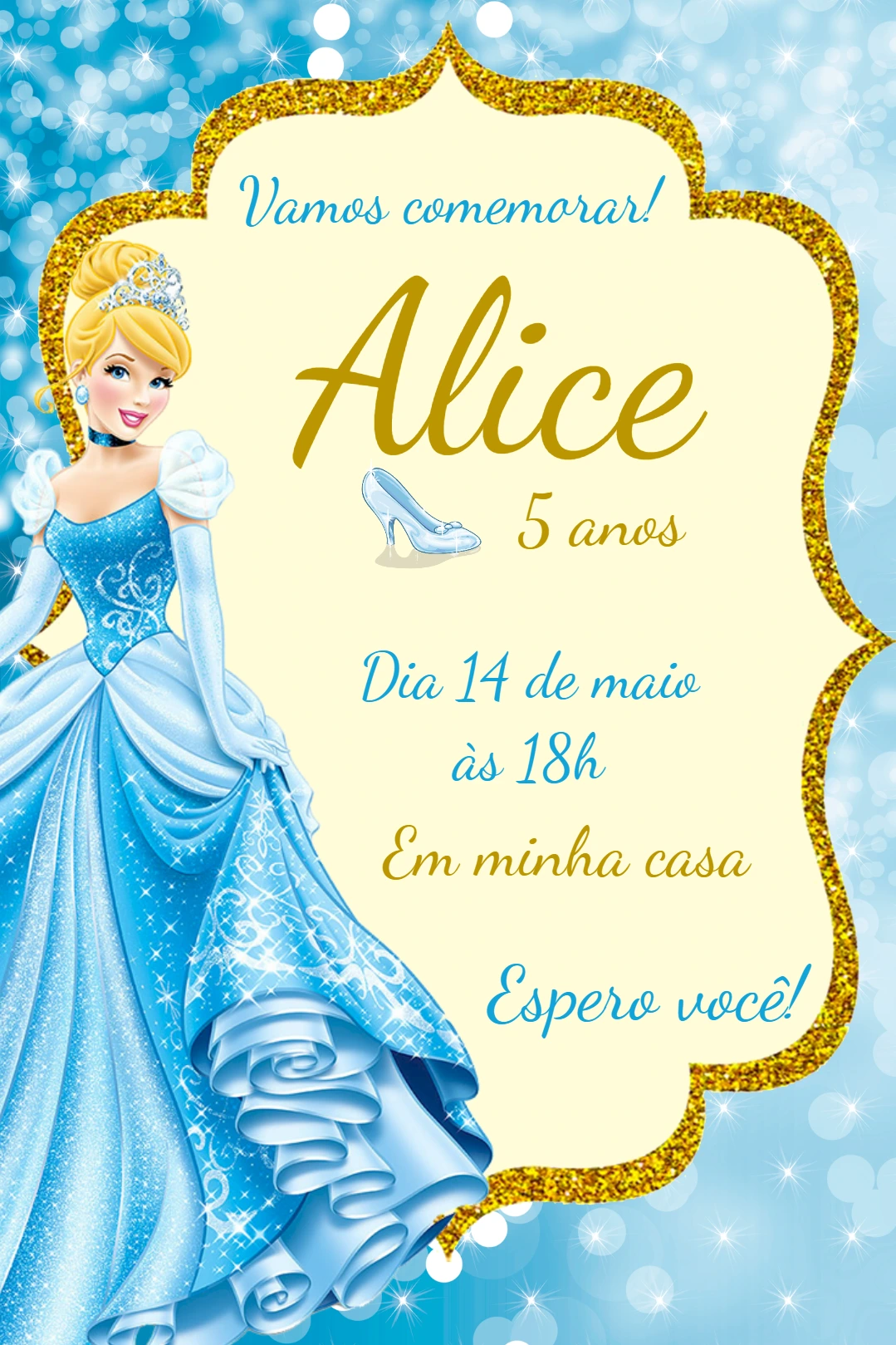 Convite Aniversário Cinderela Princesa para Editar Online
