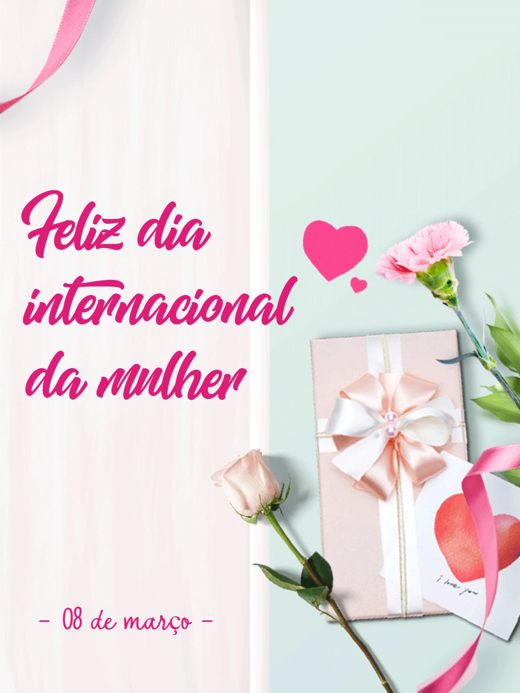 Post Dia da Mulher com Flores e Presente para Editar Online