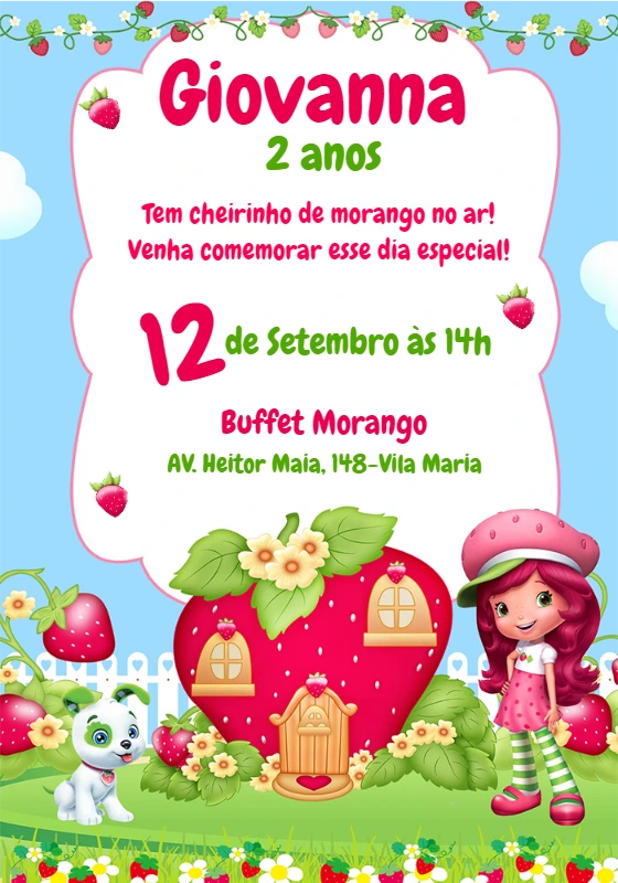 Convite de Aniversário Moranguinho para Editar Online