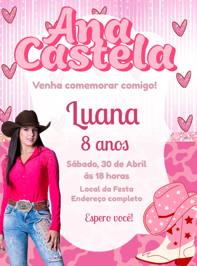 Convite de Aniversário Ana Castela para Editar Online