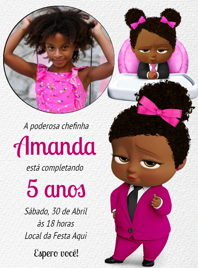 Convite Poderosa Chefinha Preta com Foto para Editar Online