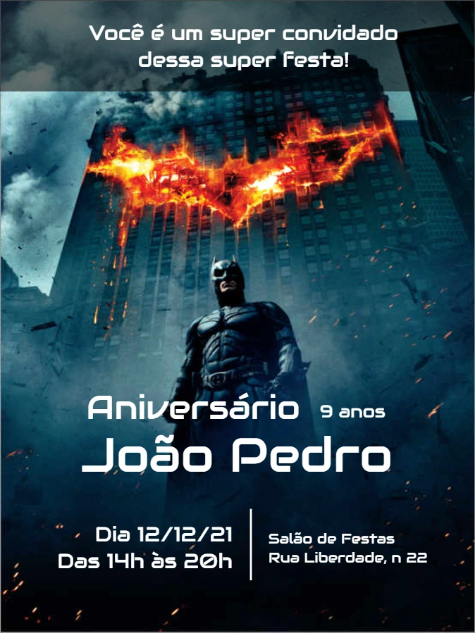 Convite de Aniversário Batman Editável para Enviar Online
