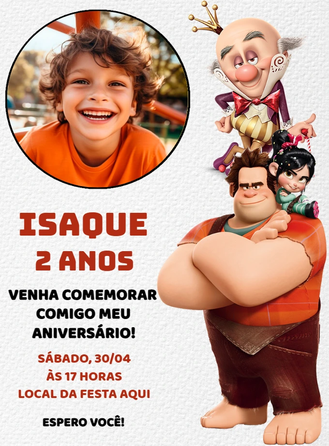 Convite Aniversário Detona Ralph com Foto para Editar Online