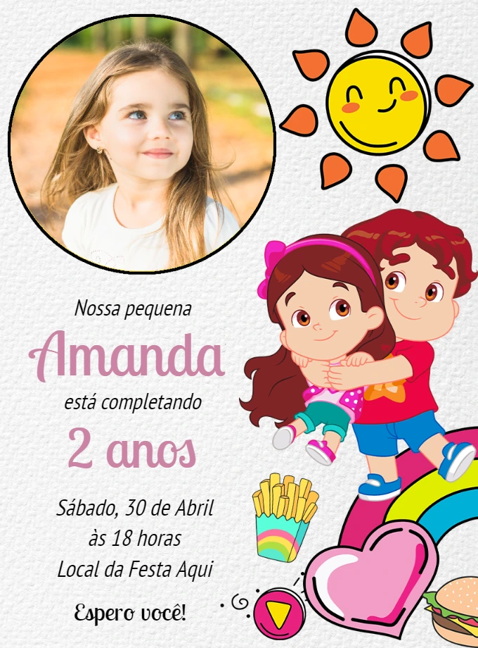 Convite Aniversário Maria Clara e JP com Foto para Editar Online