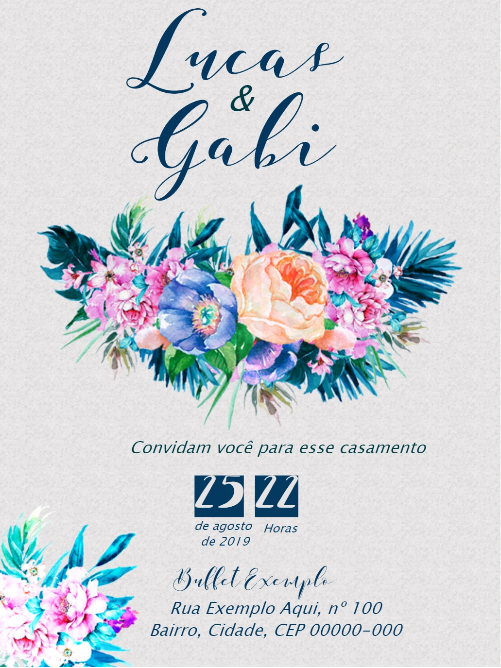 Convite de Casamento Floral Aquarela Editável Online