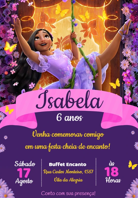 Convite de Aniversário Encanto com Isabela para Editar Online