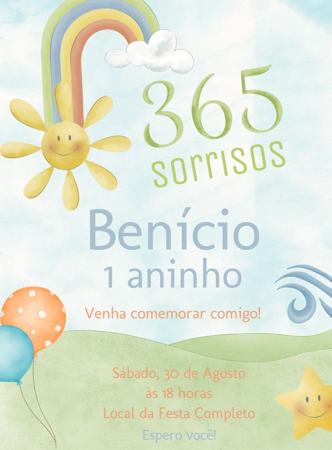 Convite de Aniversário 365 Sorrisos para Editar Online