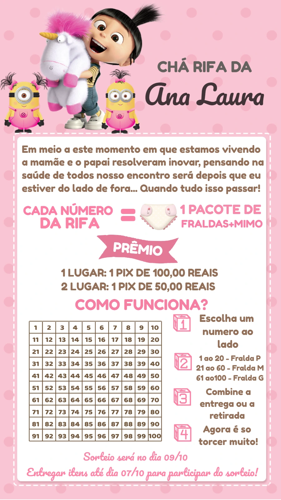 Convite Chá Rifa Agnes Meu Malvado Favorito para Editar Online