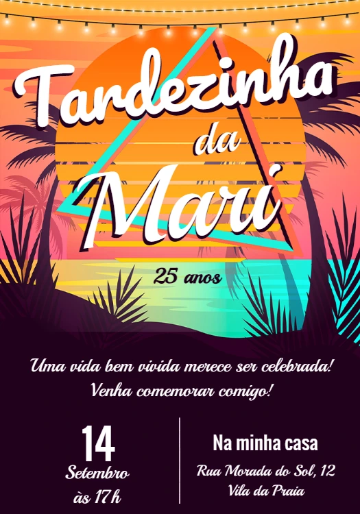 Convite Aniversário Tardezinha Estilo Praia para Editar Online