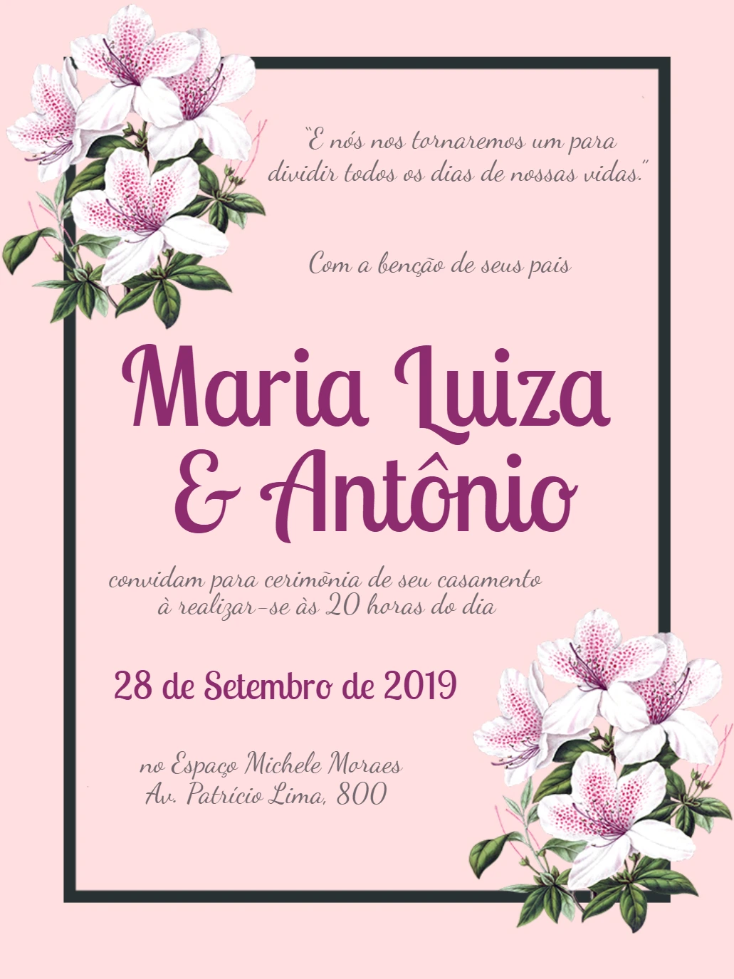 Convite de Casamento Floral Lilás para Editar Online