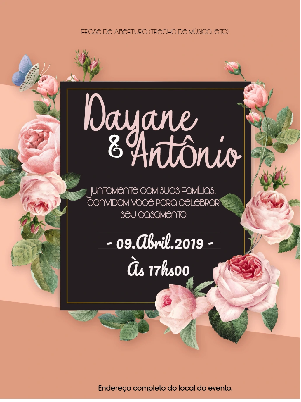 Convite de Casamento Floral com Rosas para Editar Online