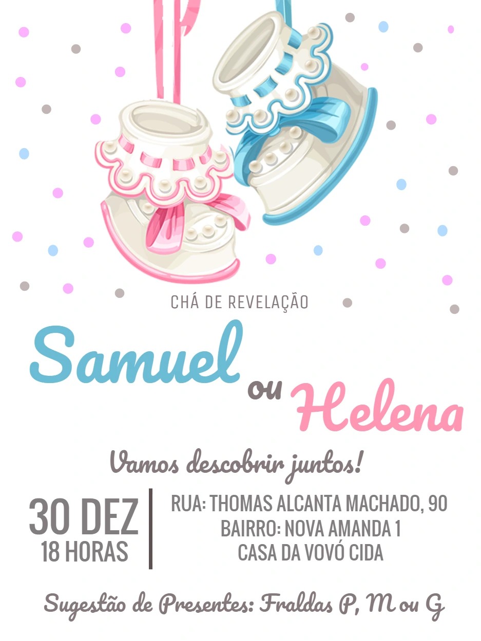 Convite Chá Revelação Sapatinhos para Editar Online