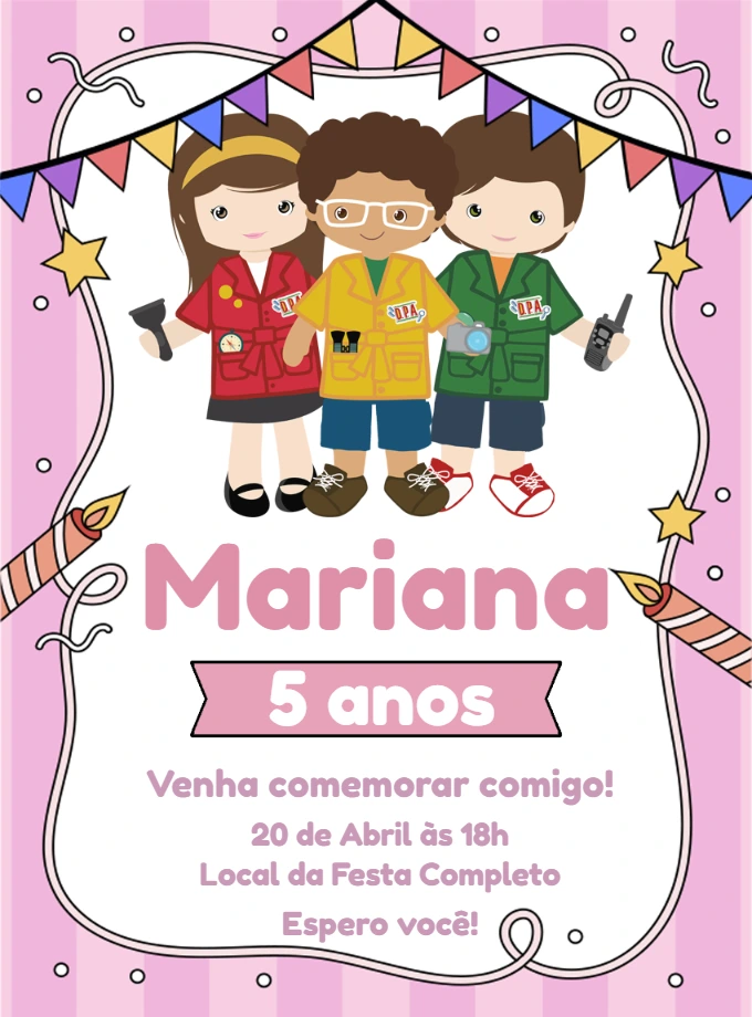 Convite Aniversário DPA Detetives do Prédio Azul para Editar