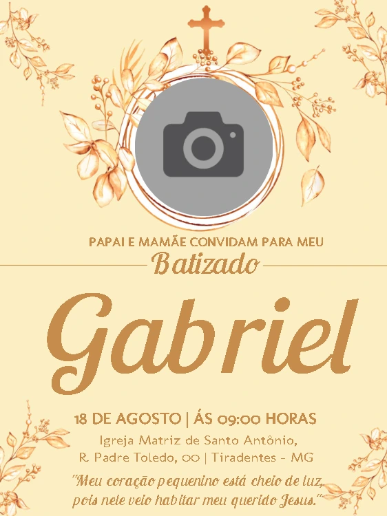 Convite de Batizado com Foto Delicado para Editar Online