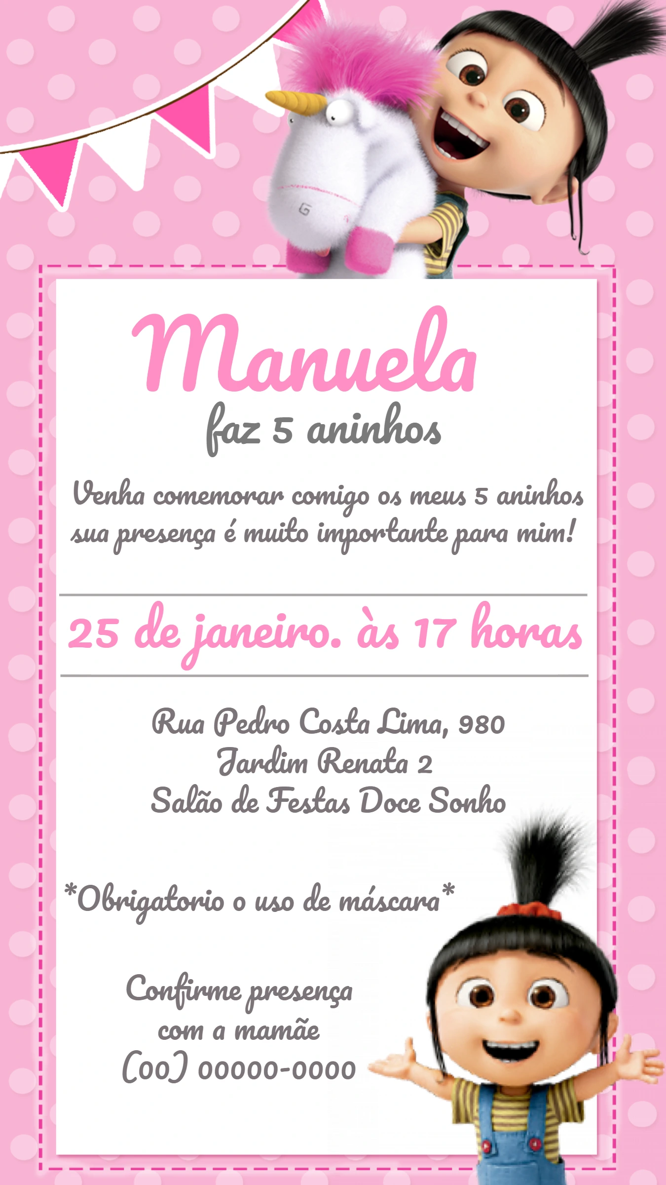 Convite Aniversário Agnes Meu Malvado Favorito para Editar Online