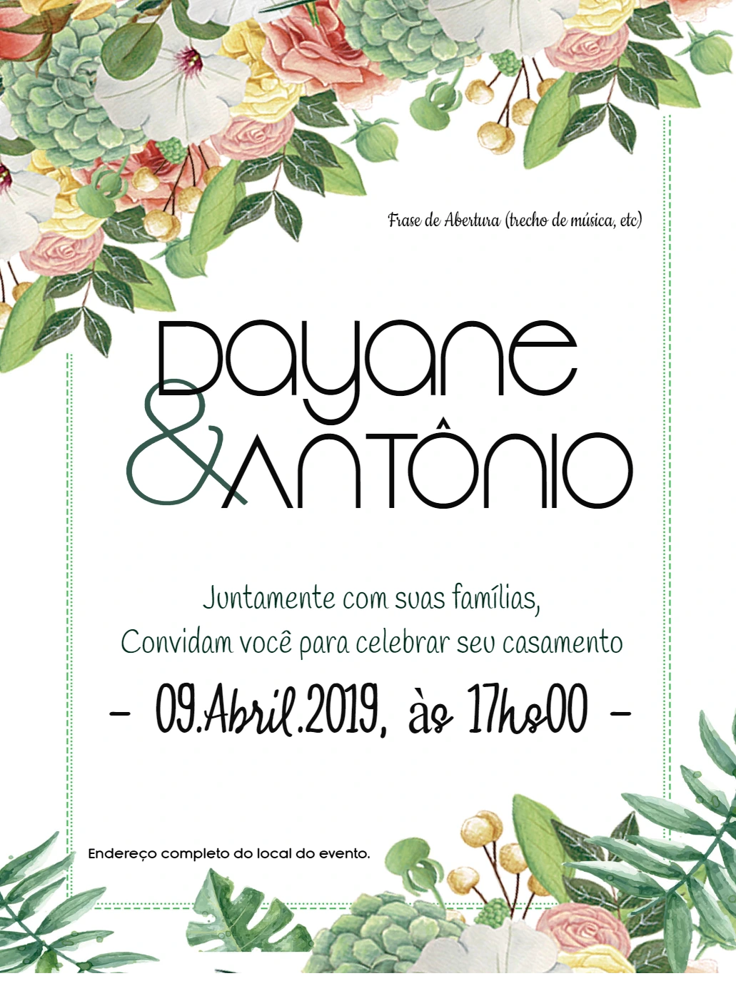Convite de Casamento Floral Aquarela para Editar Online