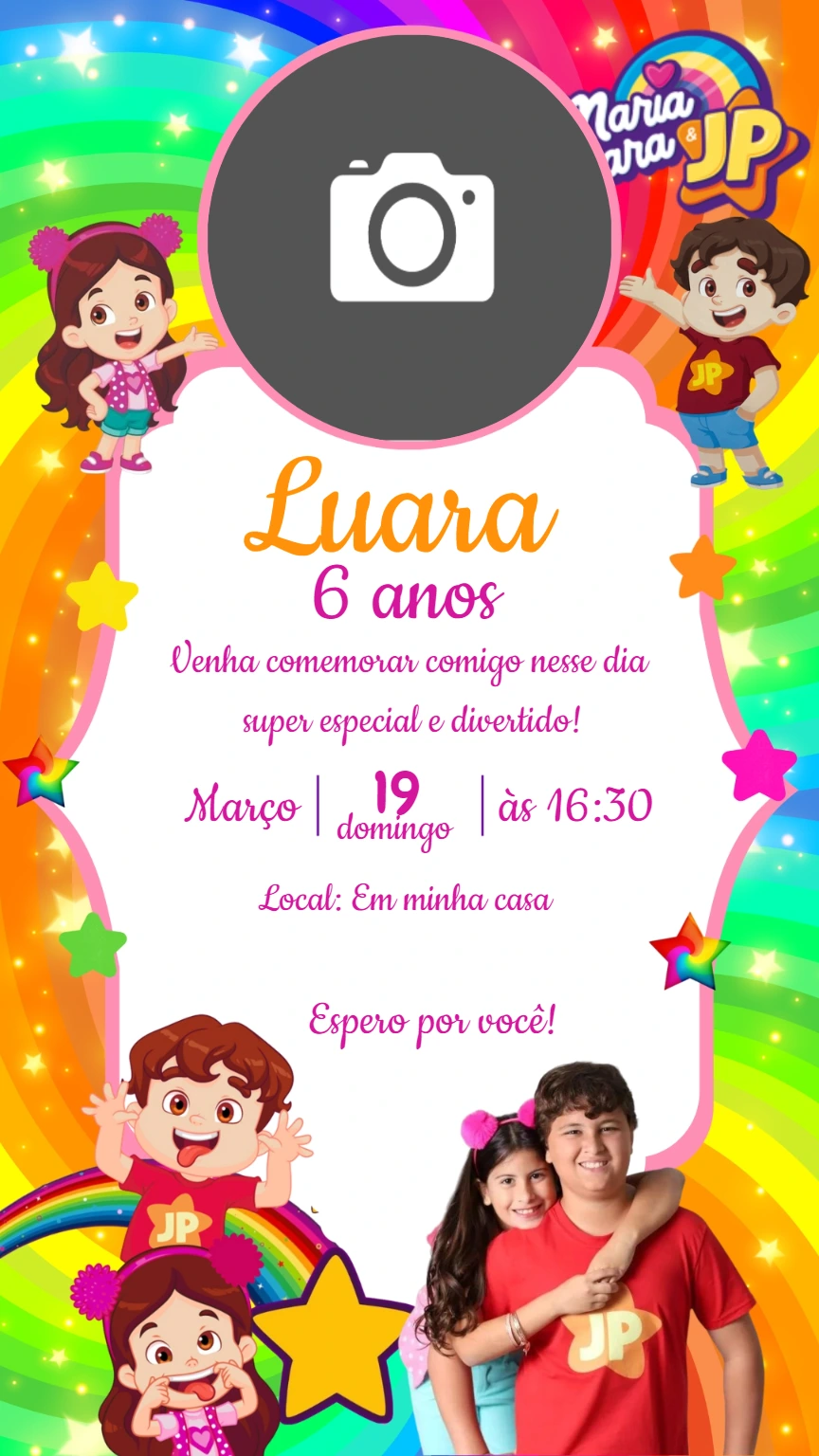 Convite Aniversário Maria Clara e JP com Foto para Editar Online