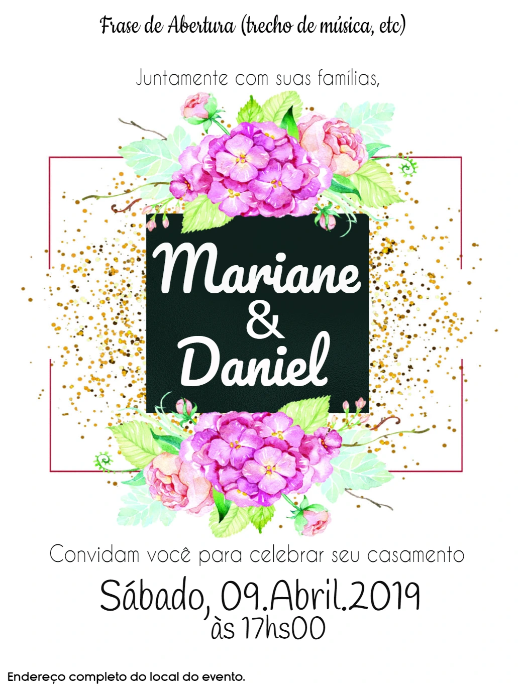 Convite de Casamento Floral com Glitter para Editar Online