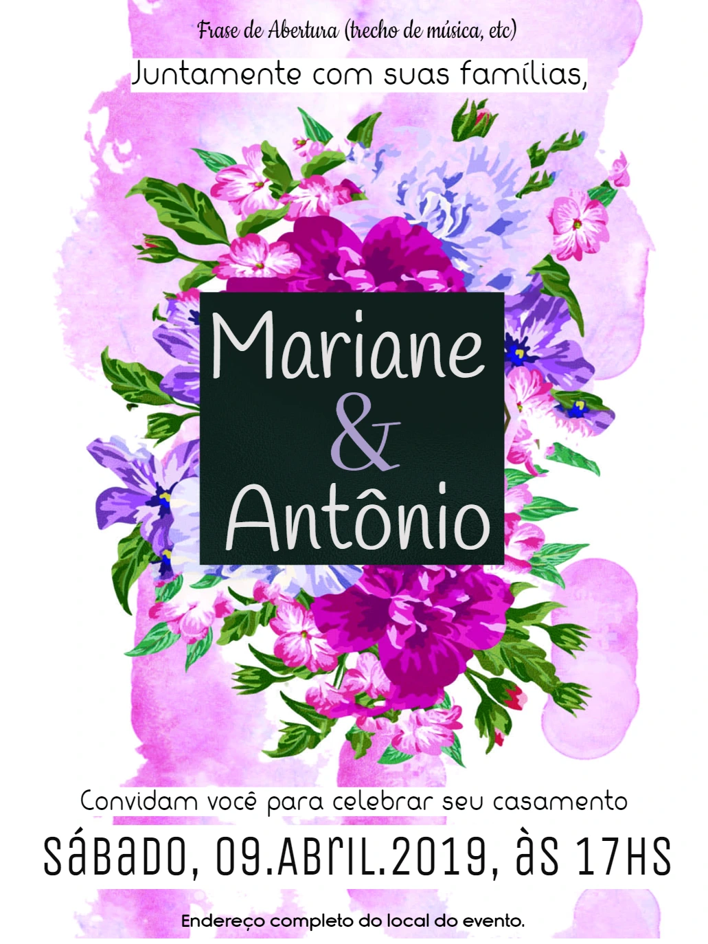 Convite de Casamento Floral Aquarela para Editar Online
