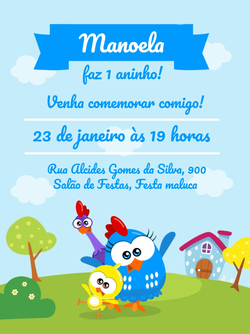 Convite de Aniversário Galinha Pintadinha Mini para Editar Online