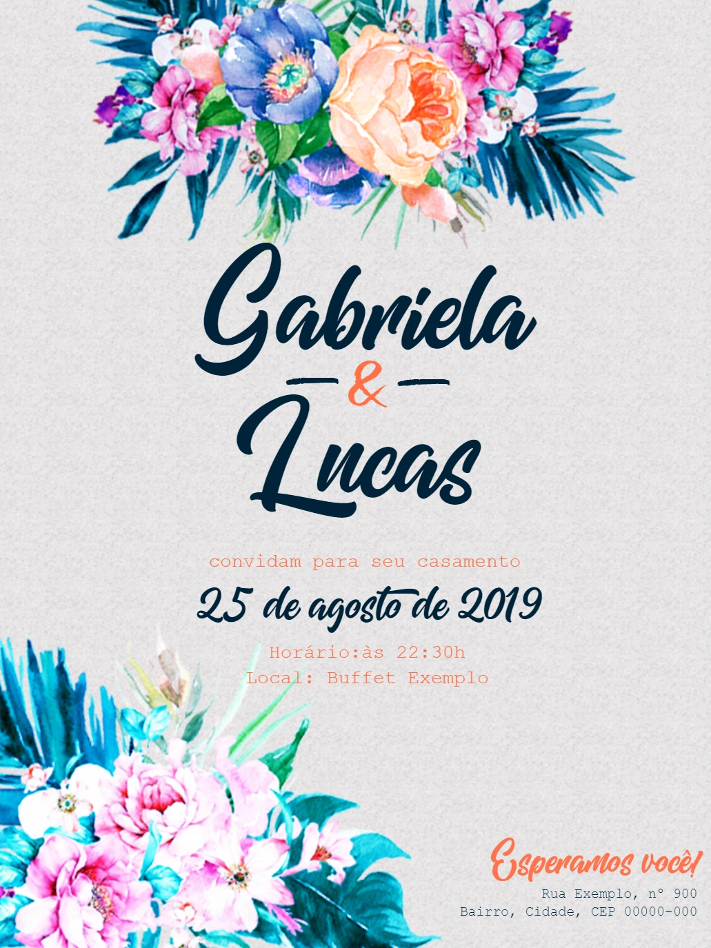 Convite de Casamento Floral Aquarela para Editar Online