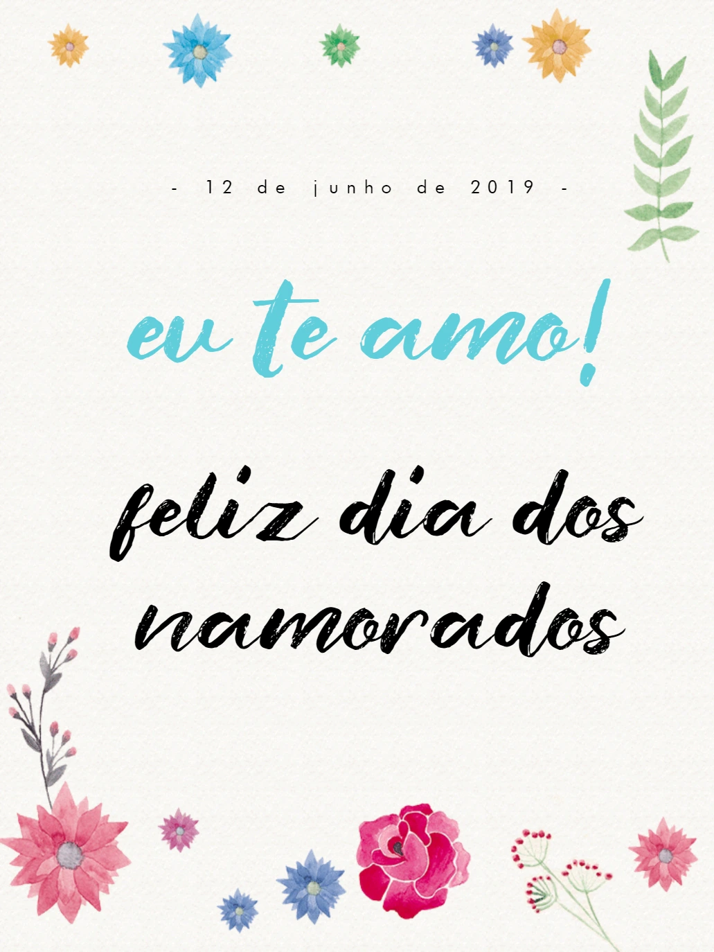 Cartão Dia dos Namorados com Flores Aquarela para Editar Online