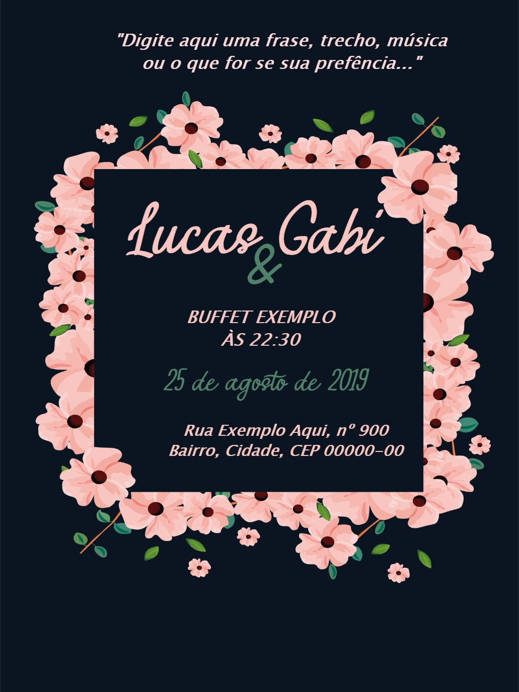 Convite de Casamento Floral com Flores Rosas para Editar