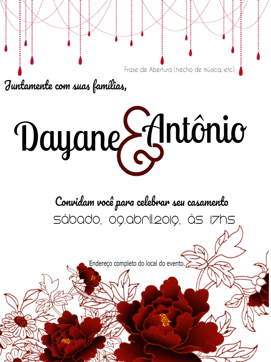 Convite de Casamento Floral Marsala para Editar Online
