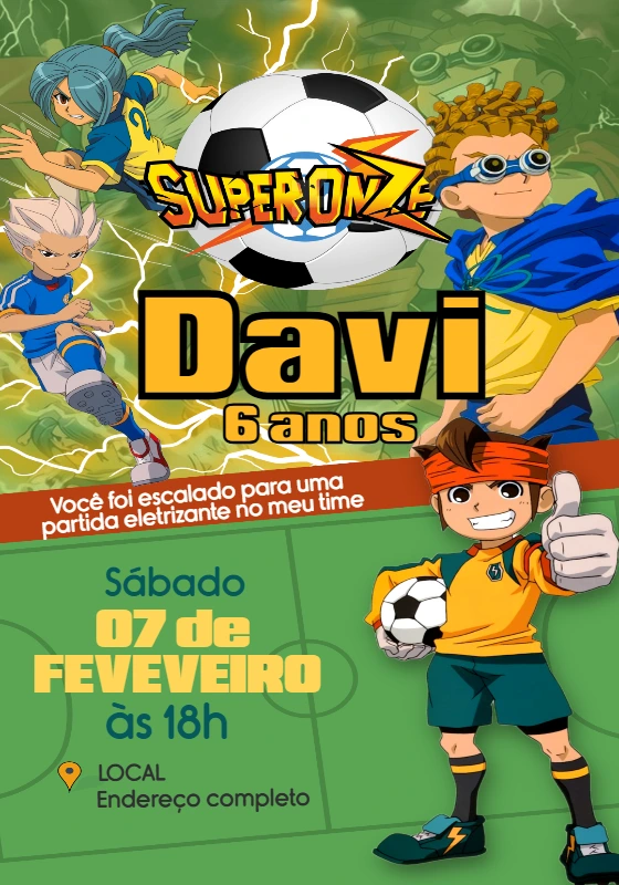 Convite de Aniversário Super Onze para Editar Online
