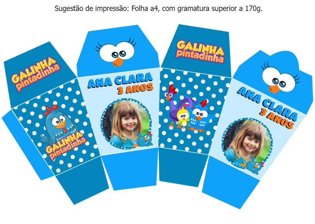 Caixa Sushi Galinha Pintadinha Editável para Festa Infantil