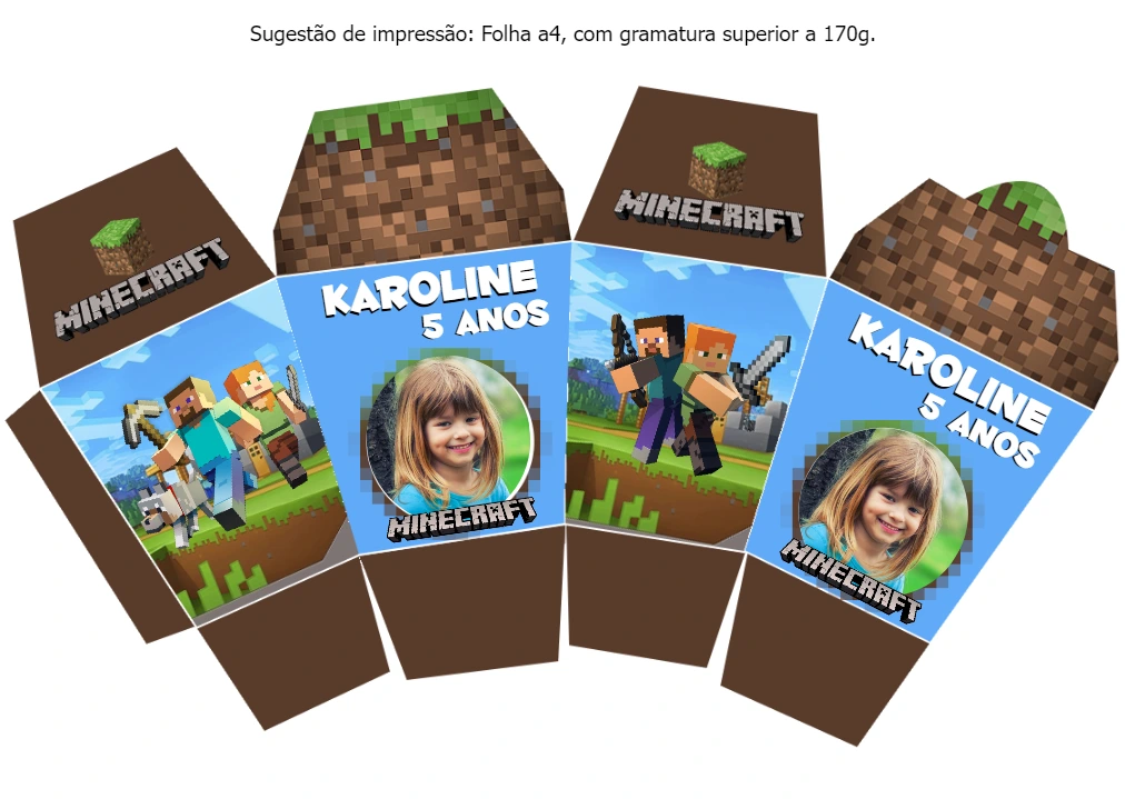 Arte Caixa Sushi Minecraft para Festa Editável Online