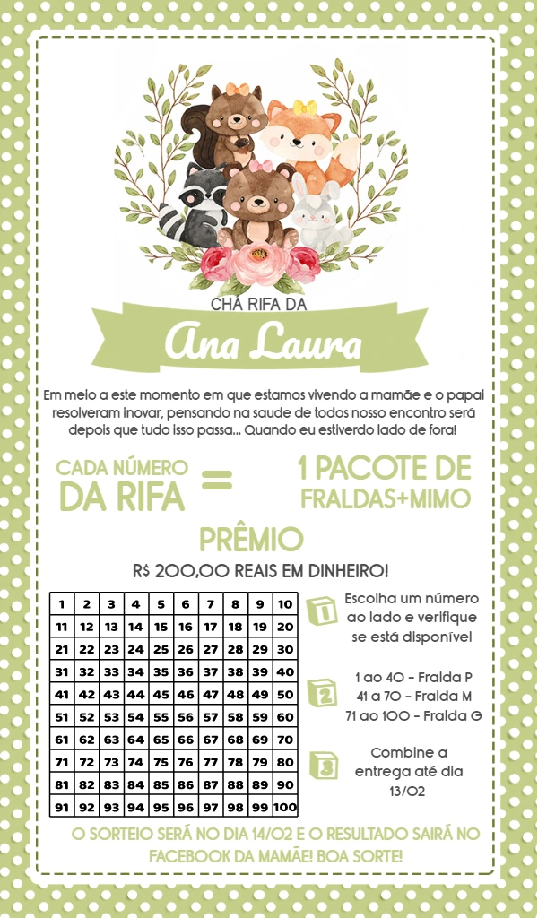 Chá Rifa Bosque Menina com Animais Fofos para Editar Online