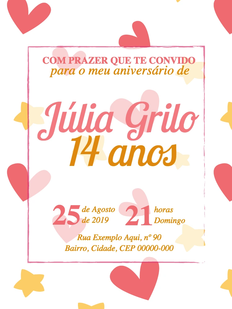 Convite de Aniversário Corações Delicados para Editar Online