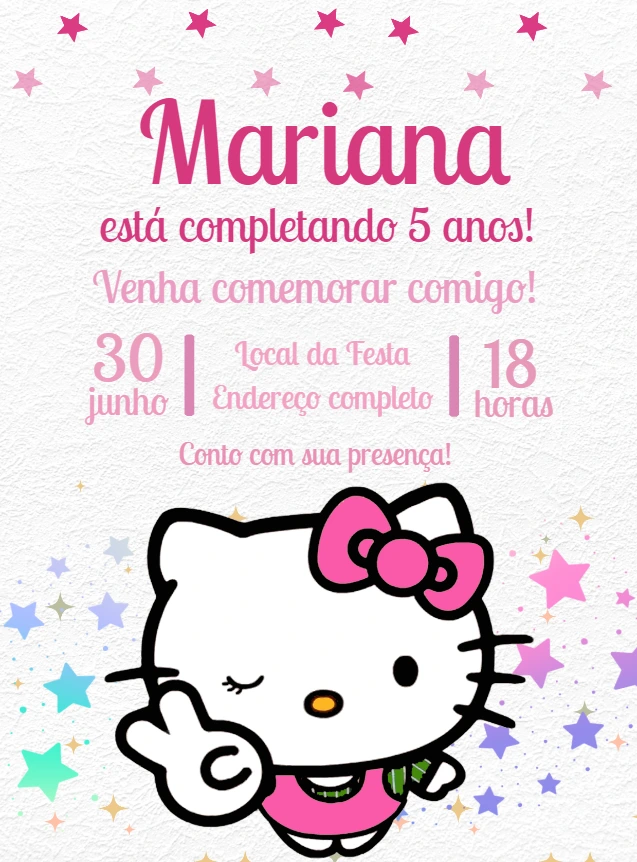 Convite de Aniversário Hello Kitty Editável Online