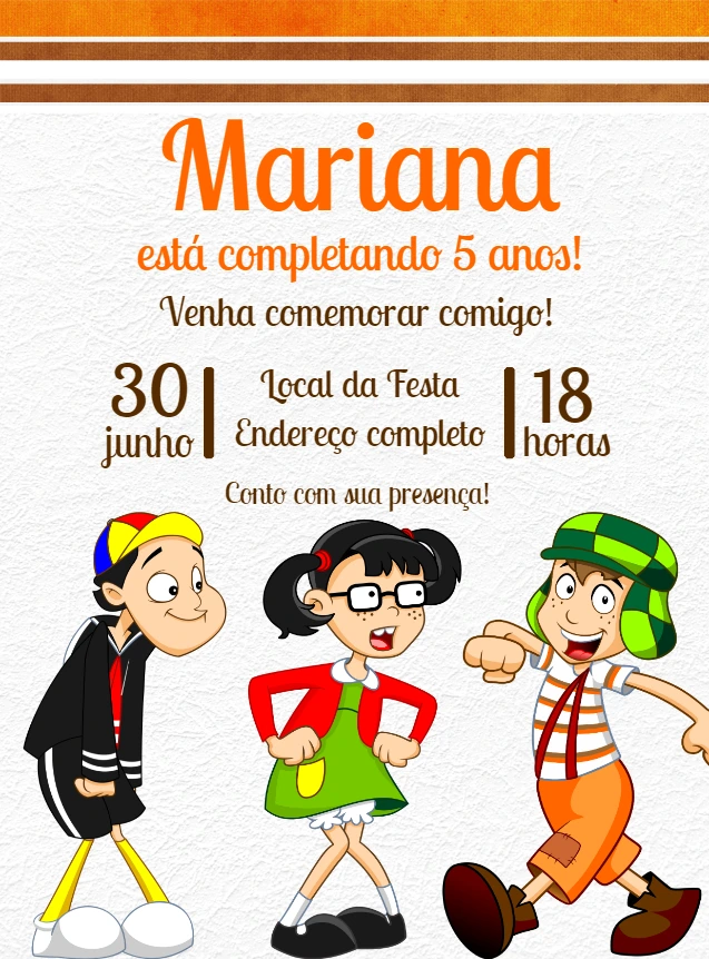 Convite Aniversário Turma do Chaves Editável Online