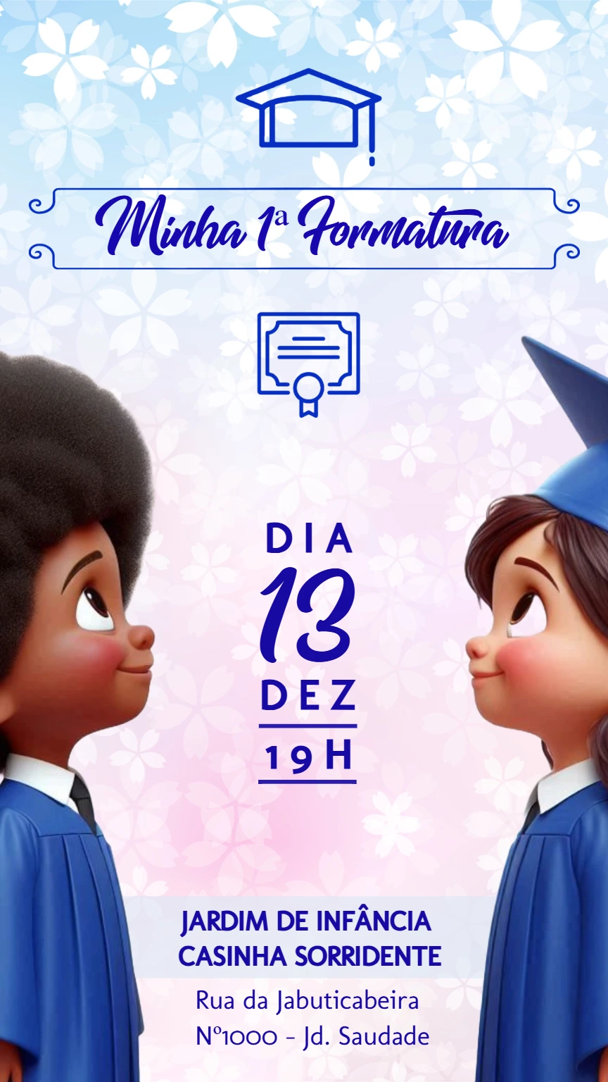 Convite Formatura Infantil com Crianças para Editar Online