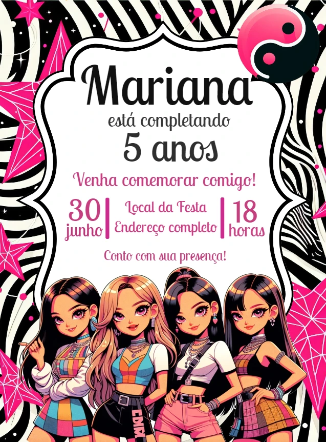 Convite de Aniversário Blackpink K-pop para Editar Online