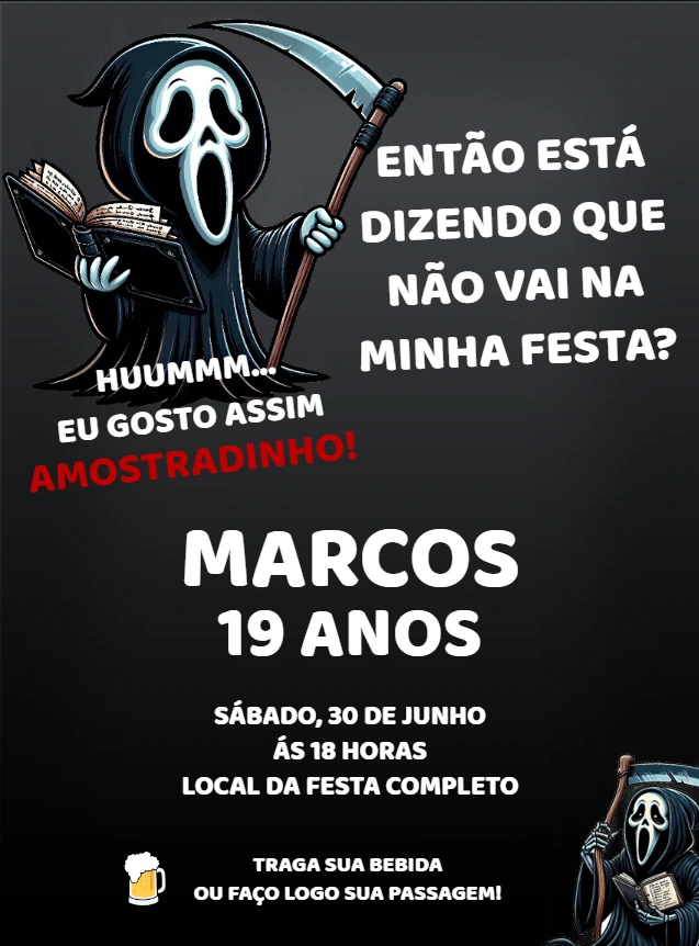 Convite de Aniversário Meme Dona Morte para Editar Online