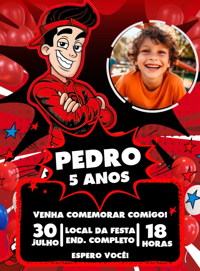 Convite de Aniversário Enaldinho com Foto para Editar Online