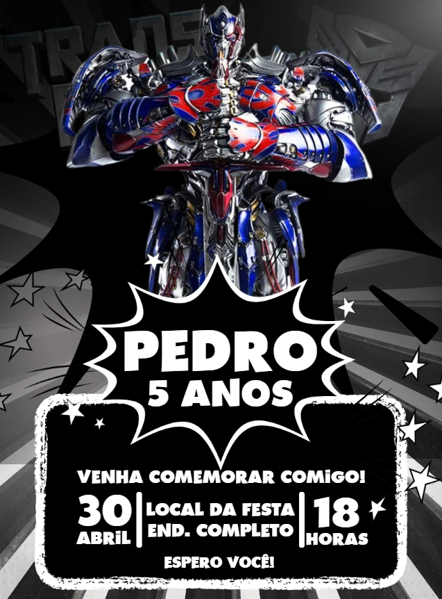 Convite Aniversário Transformers Optimus Prime para Editar Online