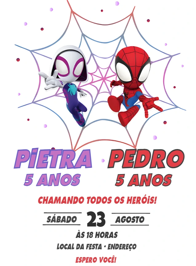 Convite Aniversário Duplo Spidey e Gwen para Editar Online