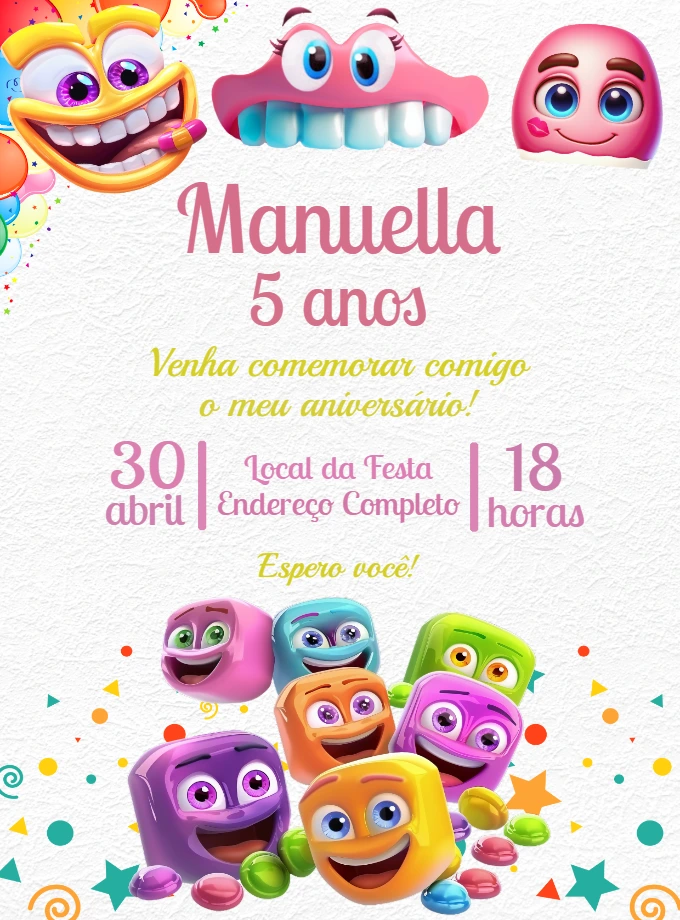 Convite Aniversário Balas Fini para Editar e Enviar Online