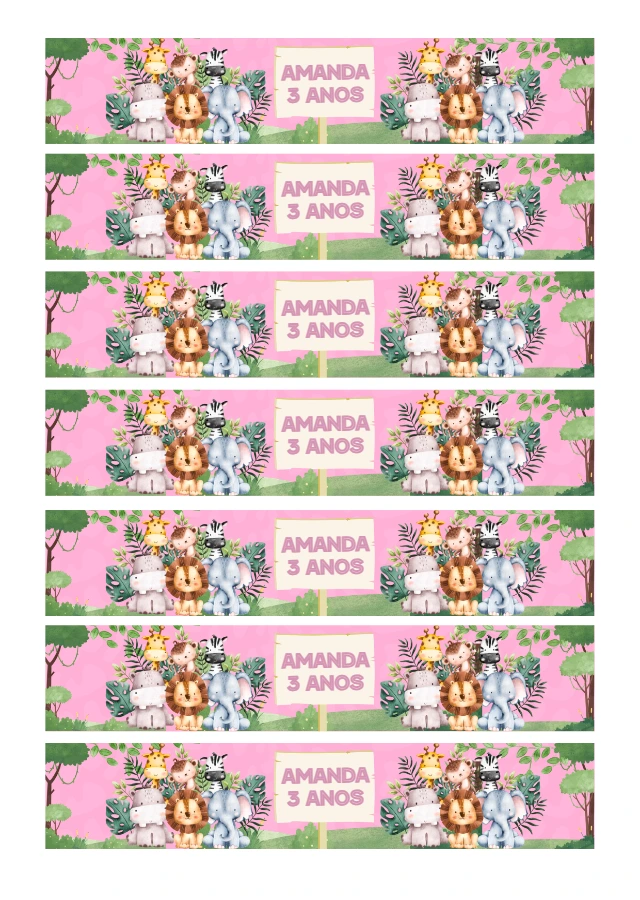 Rótulo de Garrafa Safari Rosa Menina para Editar Online