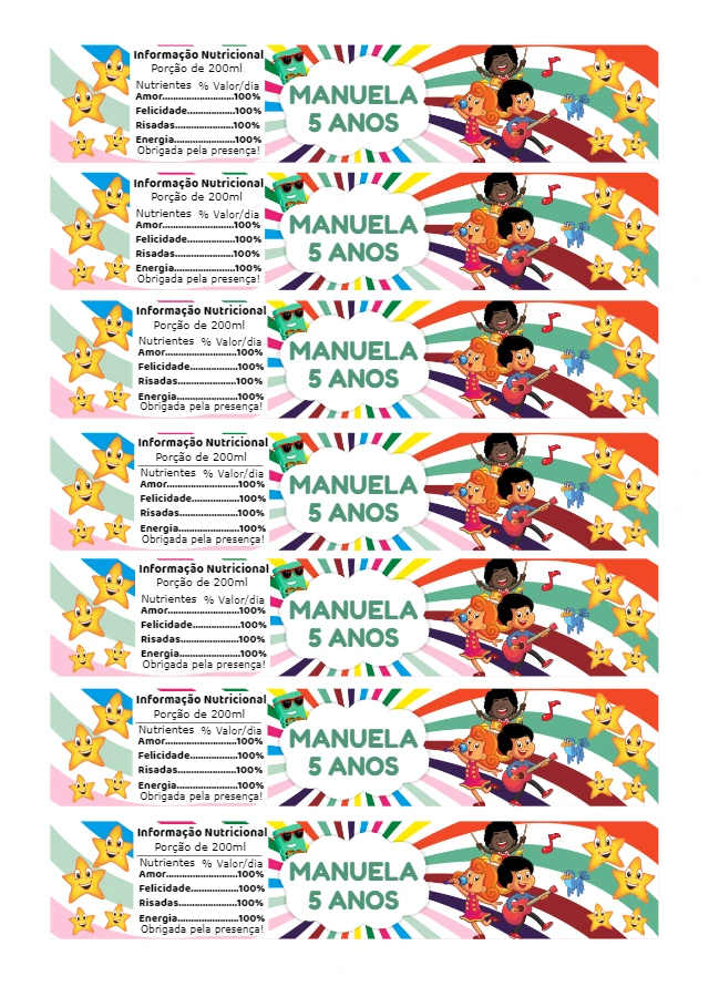 Rótulo de Aniversário Três Palavrinhas para Garrafinha Editável