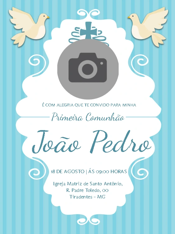 Convite Primeira Comunhão com Foto para Editar Online
