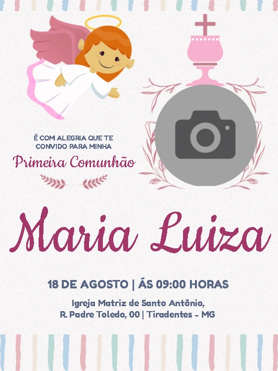 Convite Primeira Comunhão com foto Anjo para Editar Online