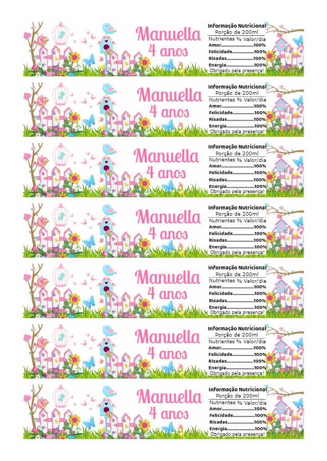 Rótulo para Garrafa Tema Jardim Encantado Editável Online