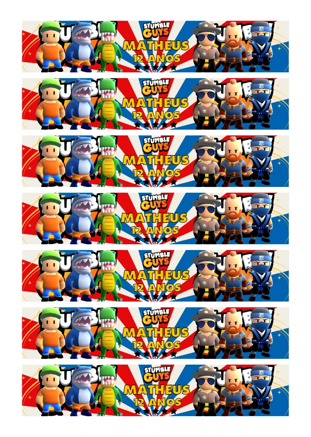 Rótulo Stumble Guys para Garrafa de Aniversário para Editar