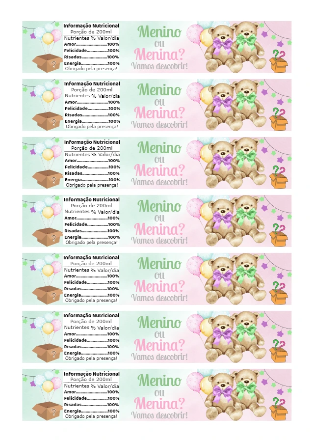 Rótulo Chá Revelação Ursinhos para Garrafa para Editar Online