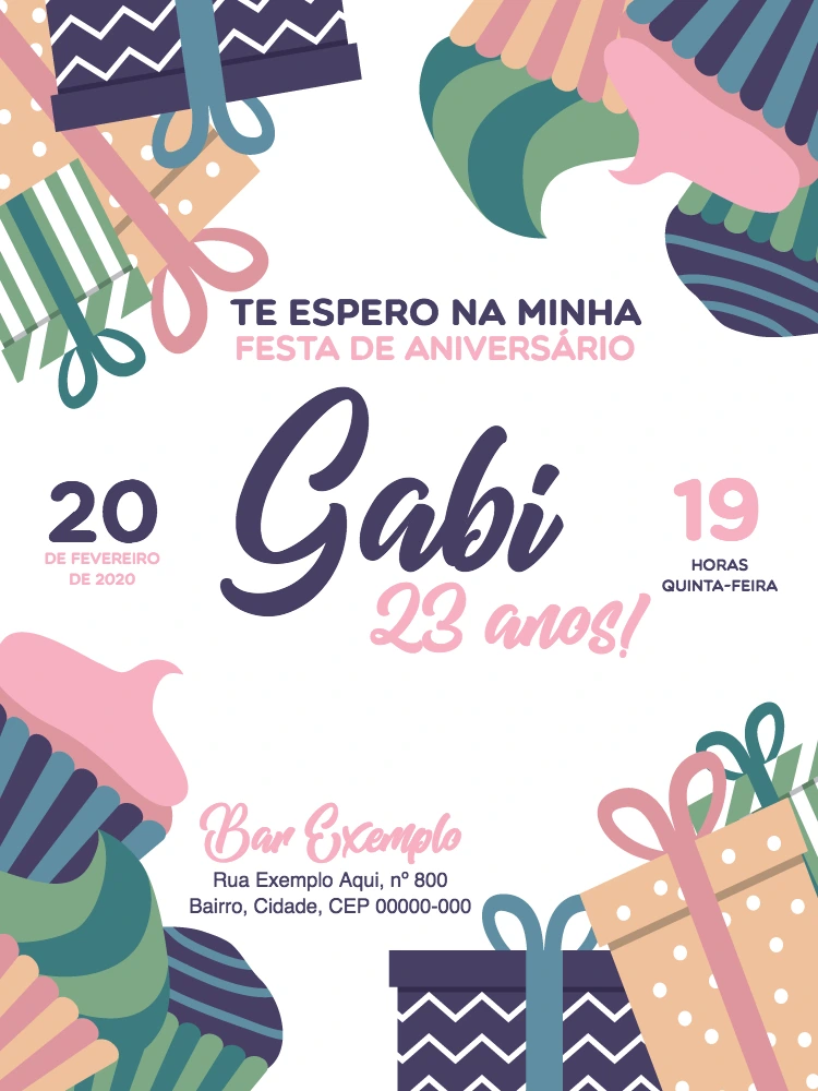 Convite de Aniversário com Presentes Coloridos para Editar Online